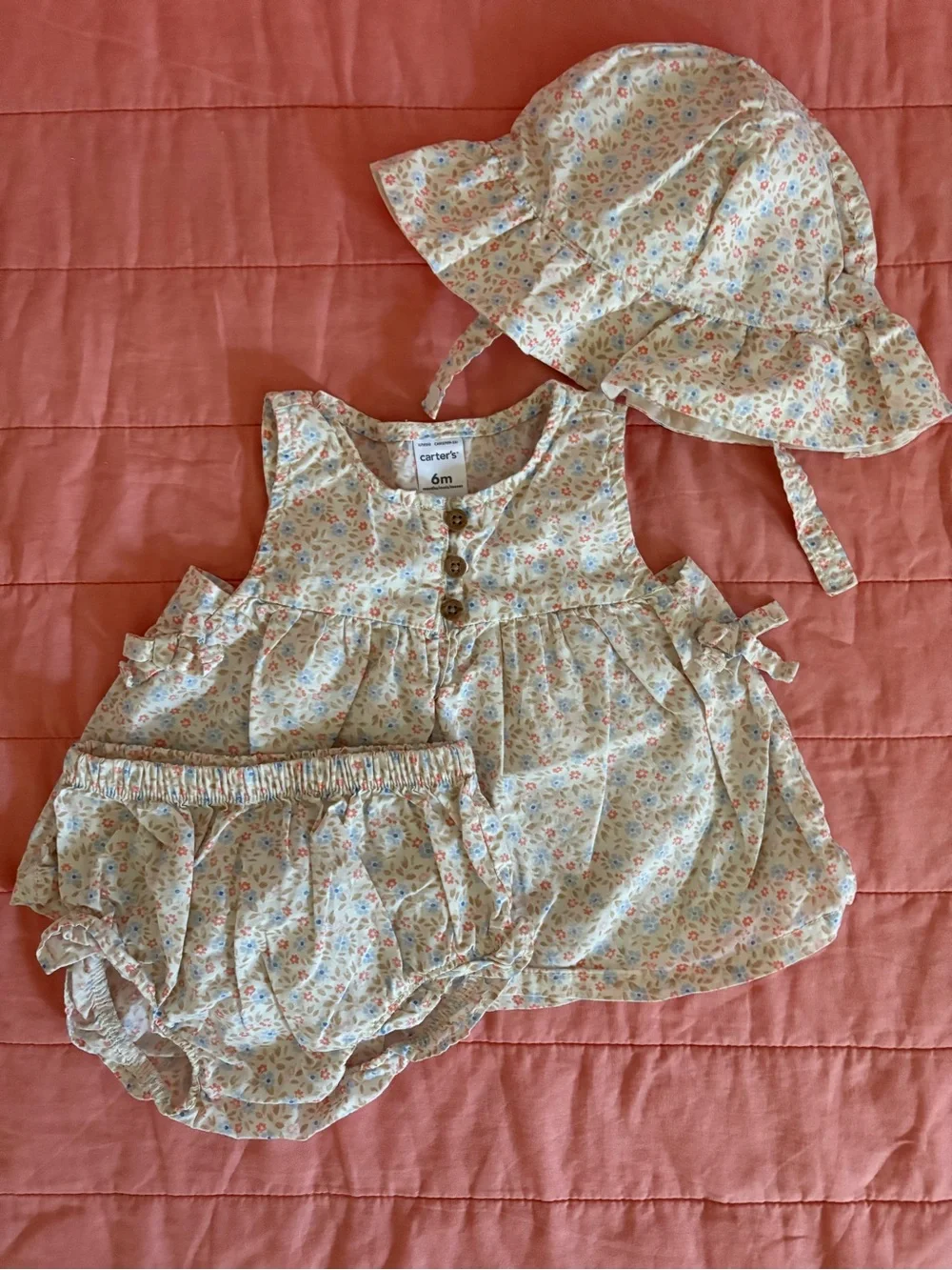 Carter's Blue Plaid & Floral Baby Matching Hat Dress Sets